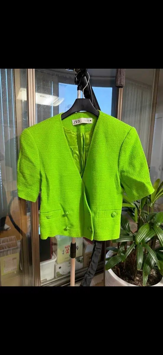 ZARA ライム ツイード クロップド ジャケット M