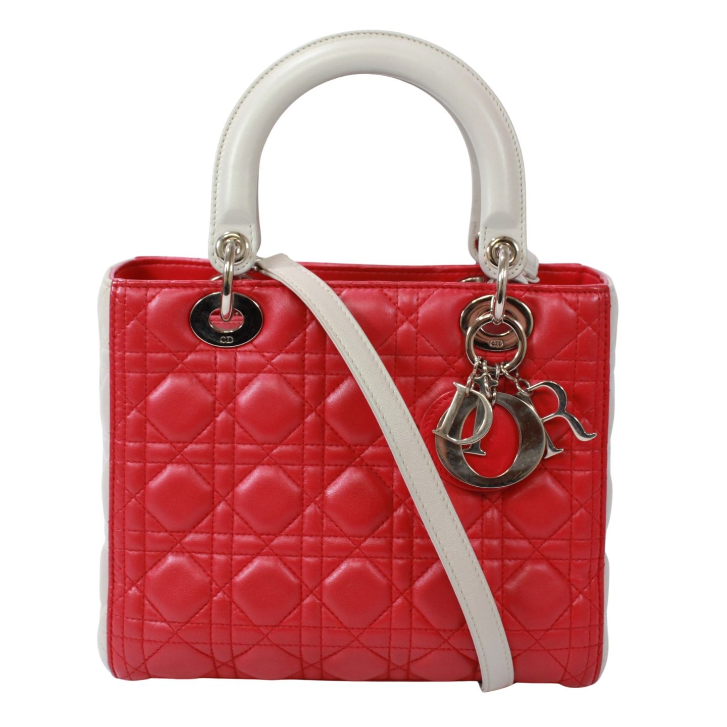 Dior ディオール 2WAYハンドバッグ レディーディオール カナージュ ハンドバッグ ラムスキン ピンク/ホワイト【中古】 レディース