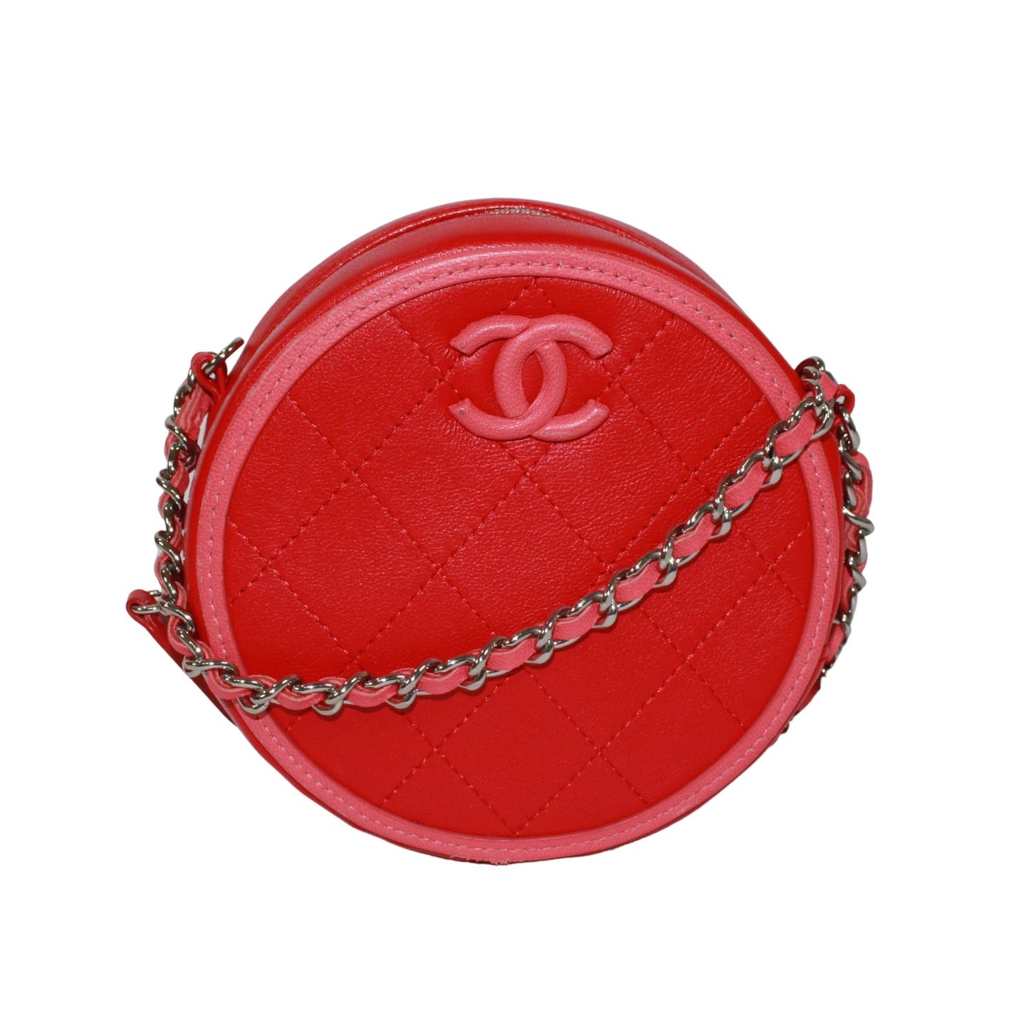 CHANEL シャネル ラウンドチェーンショルダー AP0060 ショルダーバッグ ラムスキン レッド/ピンク【中古】 レディース