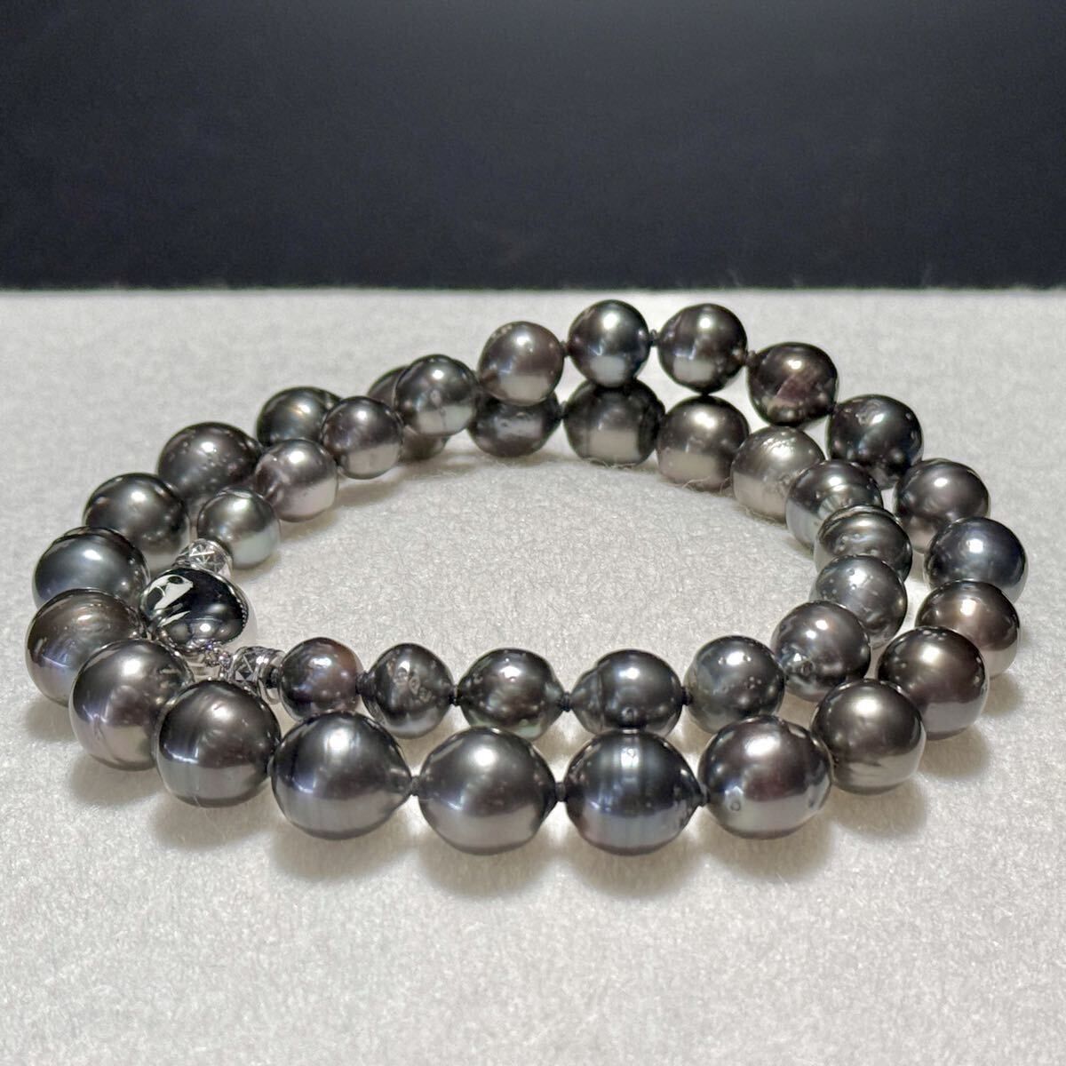 照り◎ 黒蝶南洋真珠 パールネックレス 7.92～11.73㎜ 44㎝ 56.0g 本真珠 クロチョウ pearl jewelry necklace SILVER セミフォーマル SS281 20,235円