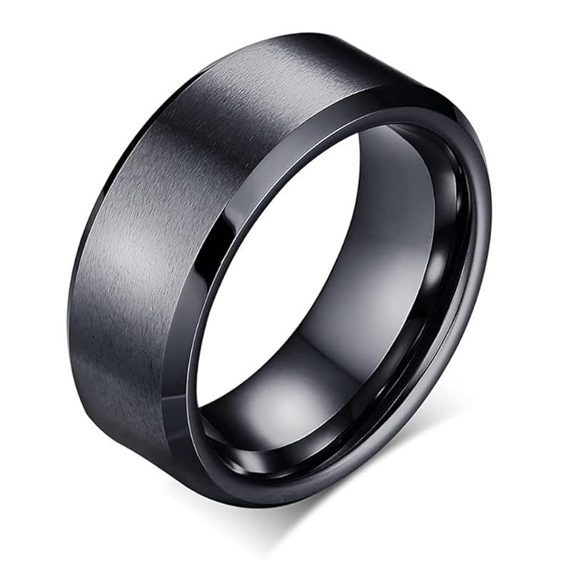 [Rockyu] アクセサリー タングステン リング 8mm指輪 メンズ 黒 ブラックリング シンプル 平打指輪 2mm 4mm 6mm 8mm つや消す加工 ヘアライン 色落ちない サイドカット 真空メッキ 男女兼用
