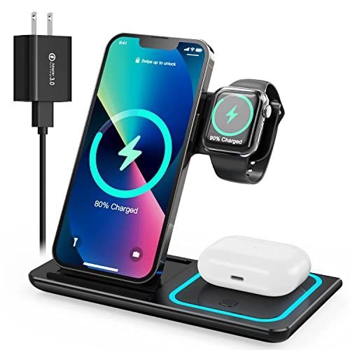 HOUOA ワイヤレス充電器 3in1 急速充電15W/10W/7.5W 同時にiPhone/iWatch/Airpodsに互換性 iPhone17/17Air/17Pro /17Pro Max /16/15/14/13/12Pro/ProM 3545852d