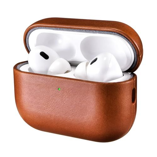 AirPods Pro 3 用 ケース 本革レザーケース (2025年9月発売専用) 耐衝撃 落下防止 エアーポッズ プロ 3保護ケース 分離式 全面保護 ワイヤレス充電対応 LEDライト可視(ブラウン)e ac476918