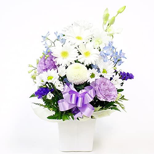 お供え 花 アレンジメント 生花 お花 Condolence 弔事 御供 法要 命日 四十九日 弔花 お供えアレンジ(お任せスタンダード)白&紫系e 92b317d7