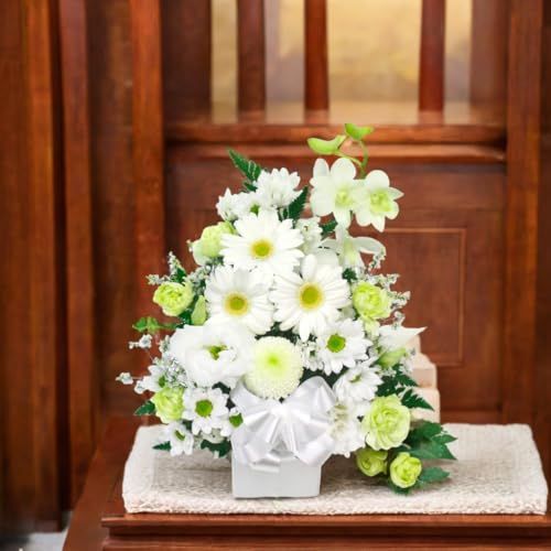 お供え 花 アレンジメント 生花 お花 Condolence 弔事 御供 法要 命日 四十九日 弔花 お供えアレンジ(お任せスタンダード)白&紫系e 92b317d7