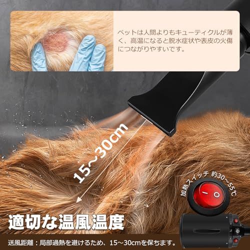NEWTRY ペットドライヤー 犬用 ペット用 ドライヤー ブロワー 送風機 無段階速度制御 3つのノズル付き ブラシ付き 風速、温度調整可能 大風量 騒音低減 100V 50Hz/60Hz 650-1800W (黒)e 5c2d747e
