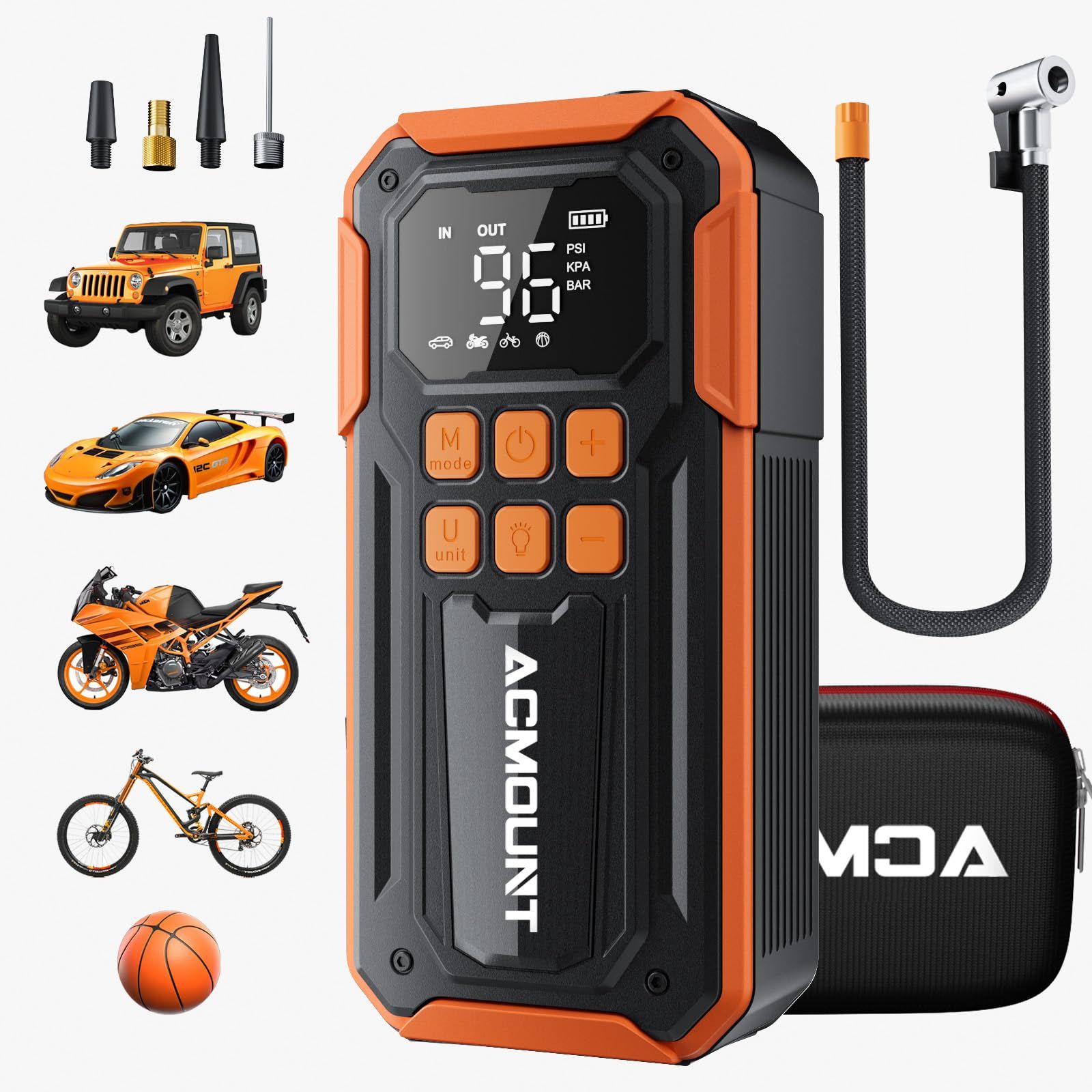 ACMOUNT 自転車 空気入れ 電動空気入れ バイク 車 エアーポンプ 10000mAh 大容量バッテリー 最大圧力160PSI タイヤ空気圧検知 自動停止 仏/英/米式 バルブ対応 SOS/LED懐中ライト付き 自動停止 エアポンプ モバ 73d0963f