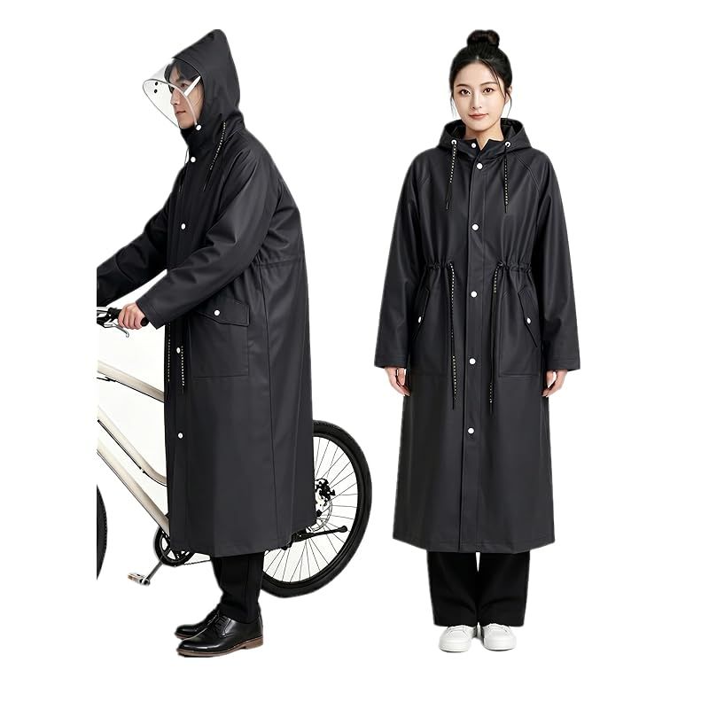 [Silentty] レインコート 自転車 レインポンチョ レインウェア レディース メンズ 防水 三重防水 二重透明レインバイザー ロング丈 リュック対応 2WAY EVA厚手 梅雨対策 通勤 通学 男女兼用 ブラック L