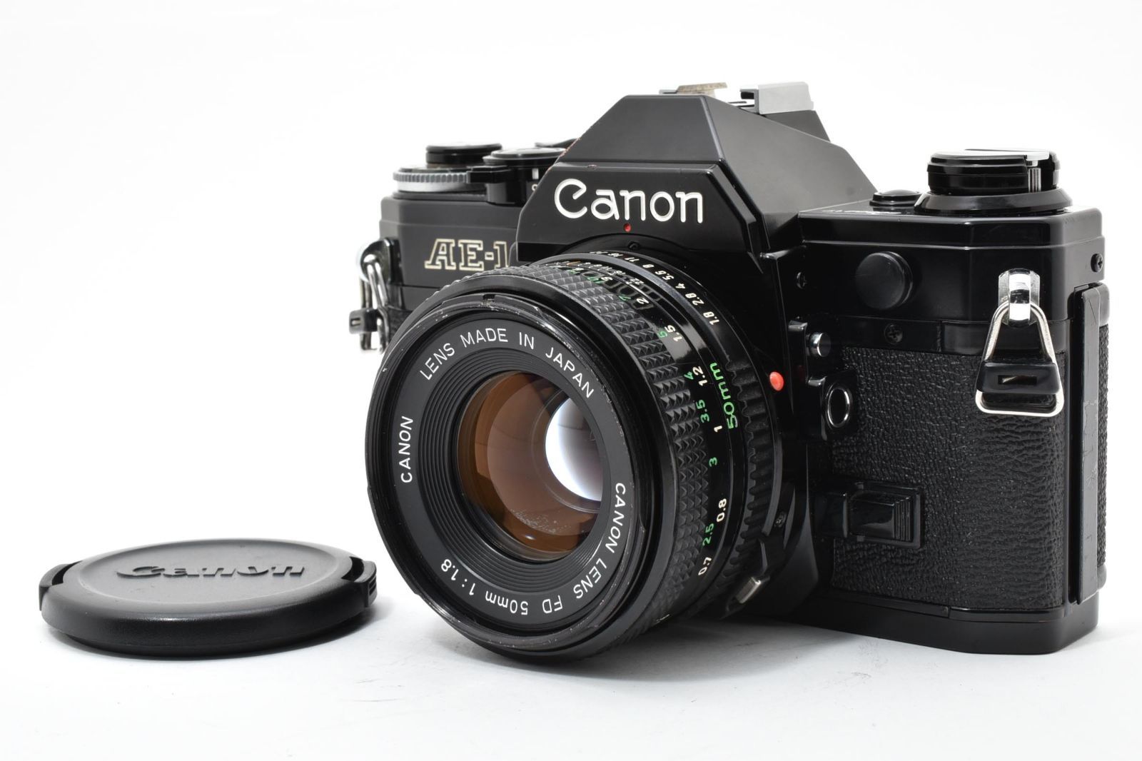 7327 【良品】 Canon Ae-1 Black Slr Film Camera New Fd 50mm F1.8 Prime Lens モルト交換済 動作確認済 キャノン Mfフィルムカメラ