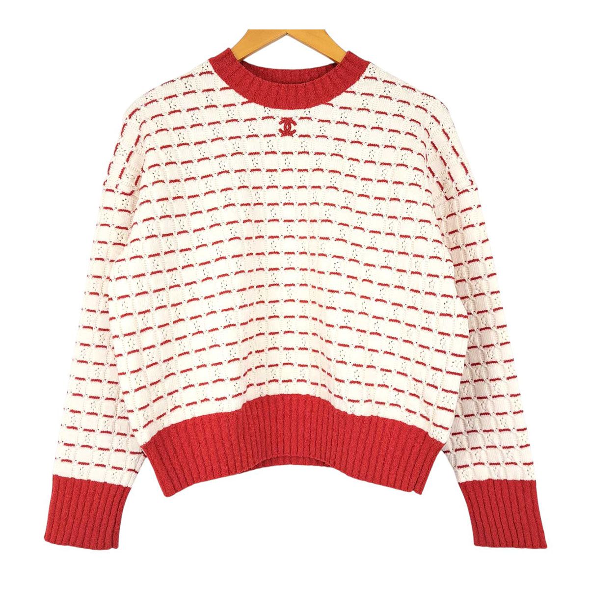シャネル ココマーク ボーダー ニット P74151K10656 レディース ホワイト レッド CHANEL【中古】 【アパレル・小物】