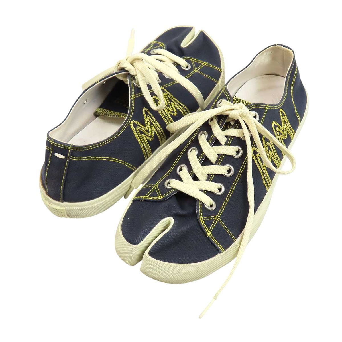 メゾンマルジェラ タビ キャンバス ローカット スニーカー メンズ ネイビー イエロー Maison Margiela【中古】 【アパレル・小物】