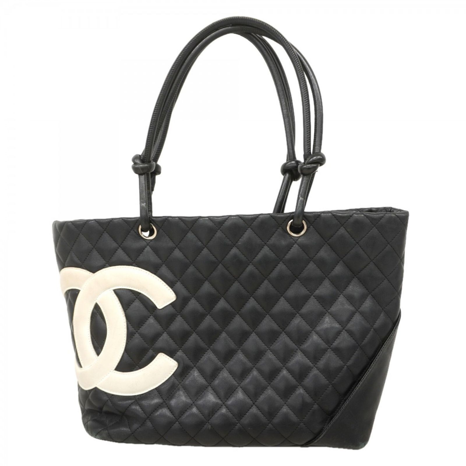 シャネル(Chanel) シャネル トートバッグ カンボン ラムスキン ブラック ホワイト レディース