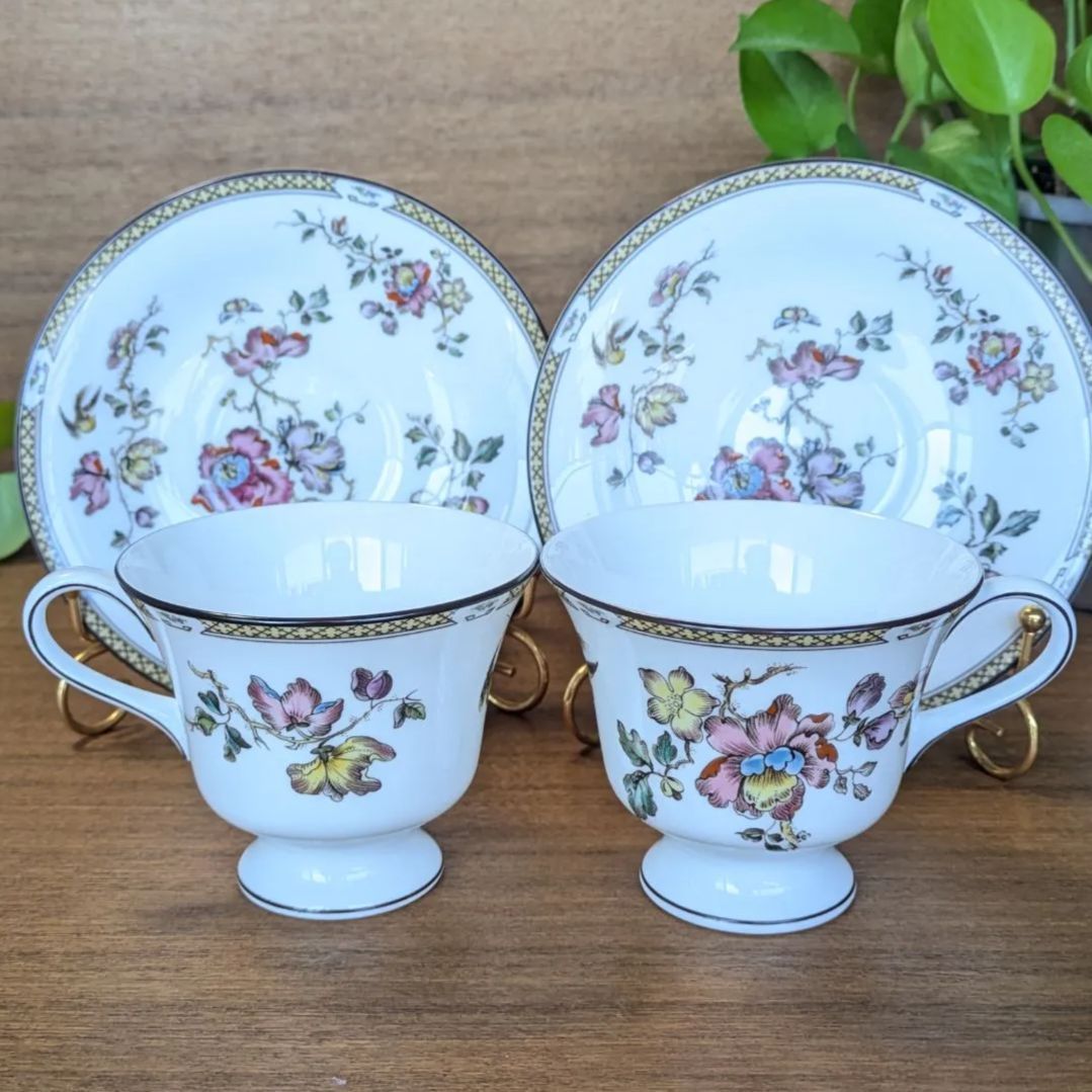 WEDGWOOD スワロー カップ＆ソーサー 2客セット ウェッジウッド シノワズリ 黒壺 ボーンチャイナ 廃盤