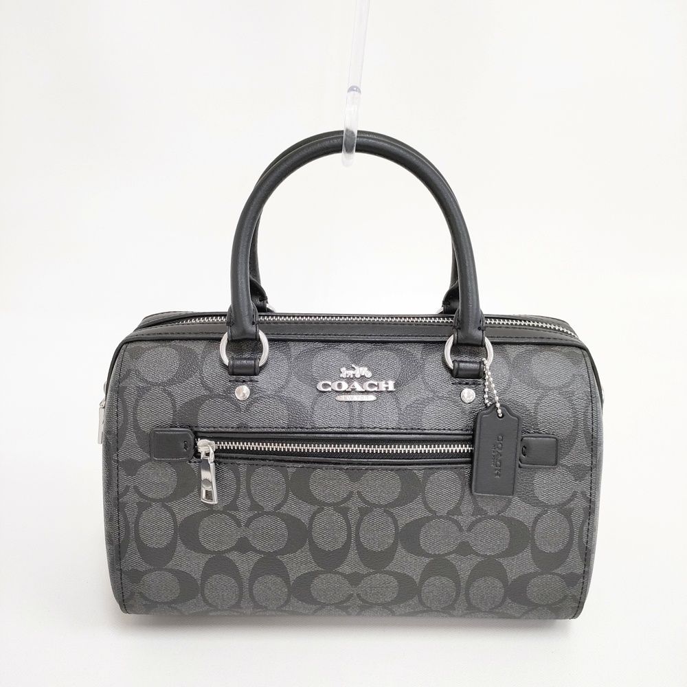 COACH シグネチャー 83607 PVC×レザー ハンドバッグ ボストンバッグ クロ Cグレー レディース コーチ【中古】6-0518G◎