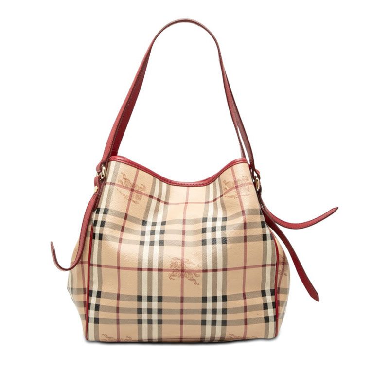 バーバリー ノバチェック シャドーホース ショルダーバッグ ベージュ レッド PVC レザー レディース BURBERRY【1-0272055】