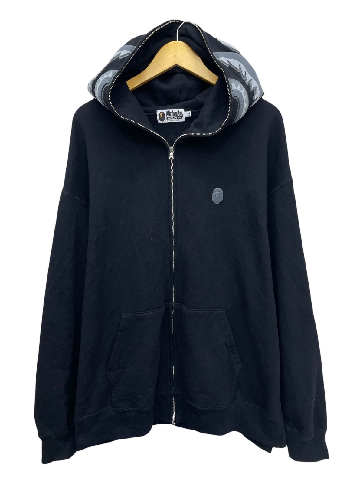 A BATHING APE (アベイシングエイプ) HEAD ONE POINT SHARK ZIP HOODIE ジップパーカー フーディー シャーク 日本製 001ZPK301306M 2XL ブラック メンズ/025