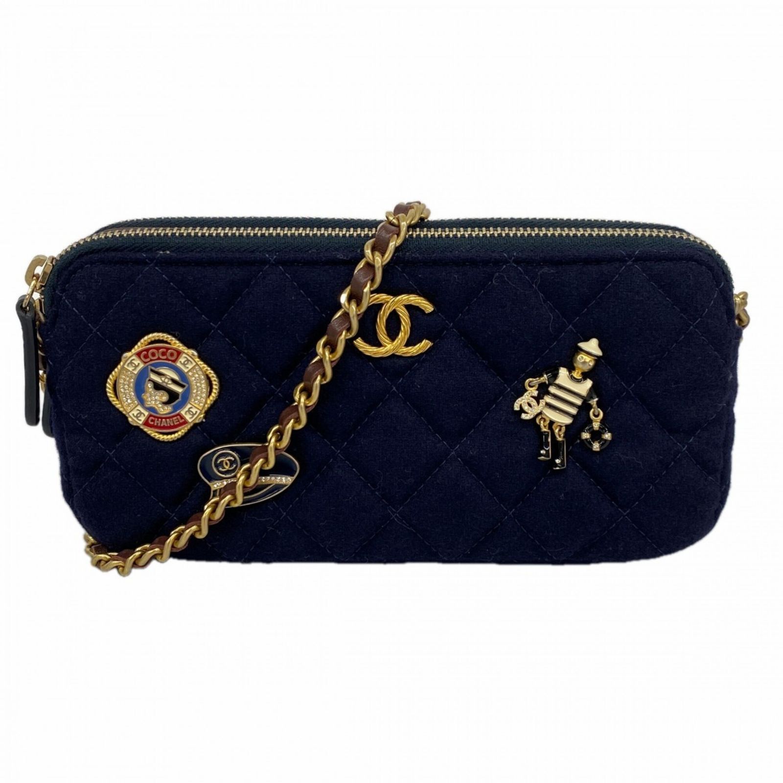 シャネル(Chanel) シャネル ショルダーバッグ チェーンショルダー マリン コットン ネイビー レディース