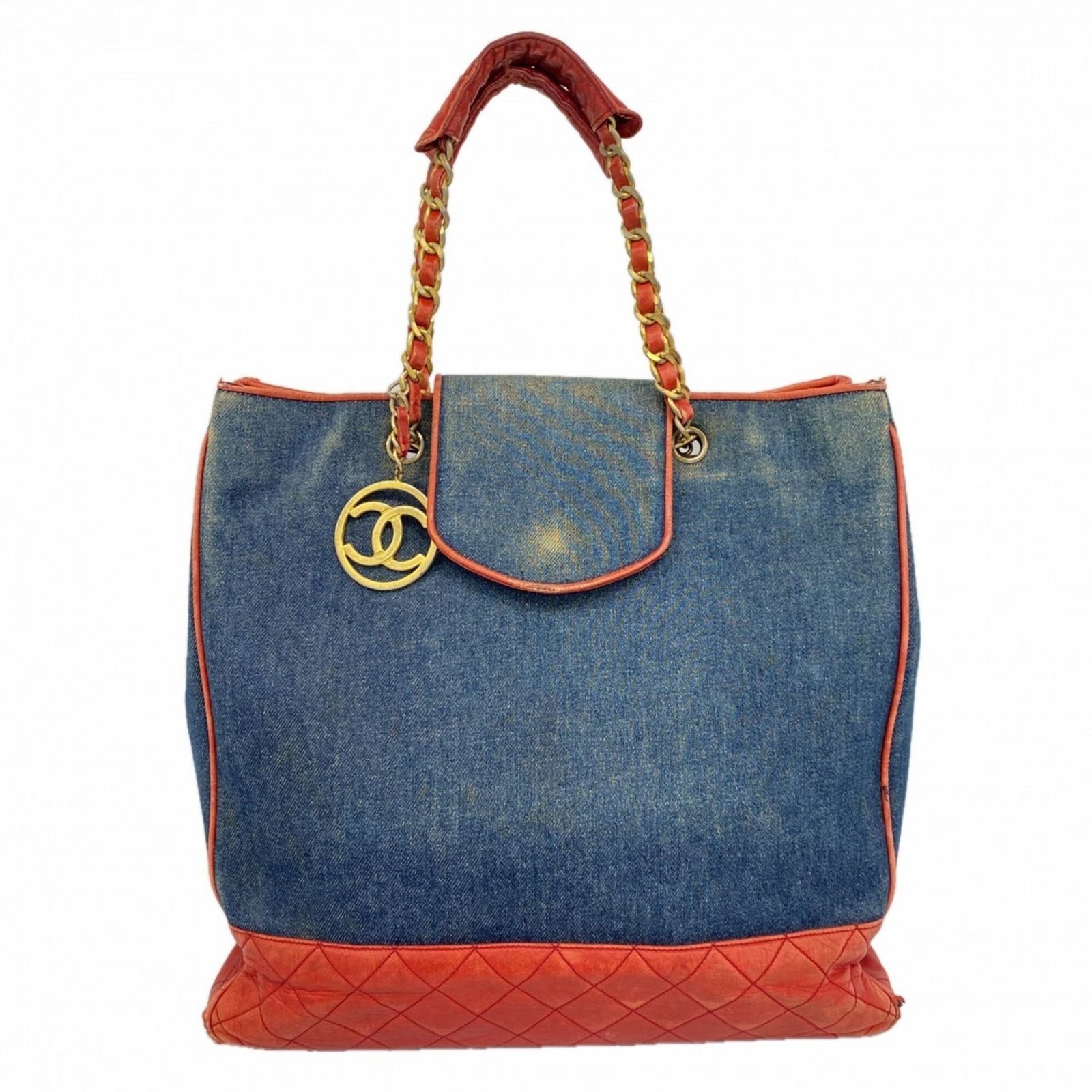 シャネル(Chanel) シャネル トートバッグ・チェーントート マトラッセ ラムスキン デニム ブルー レッド レディース