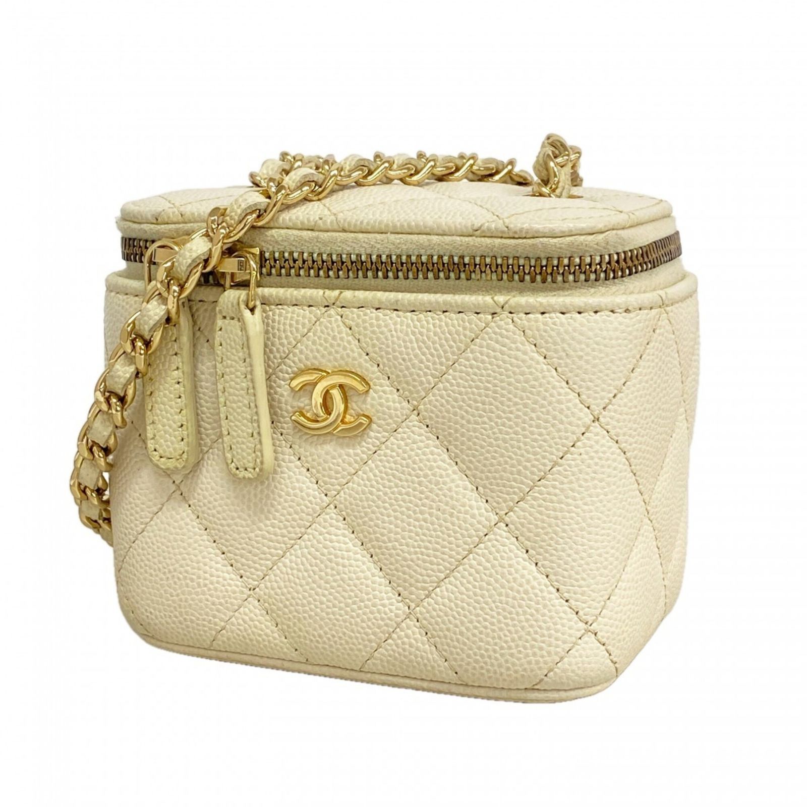 シャネル(Chanel) シャネル ショルダーバッグ マトラッセ チェーンショルダー キャビアスキン ホワイト シャンパンレディース