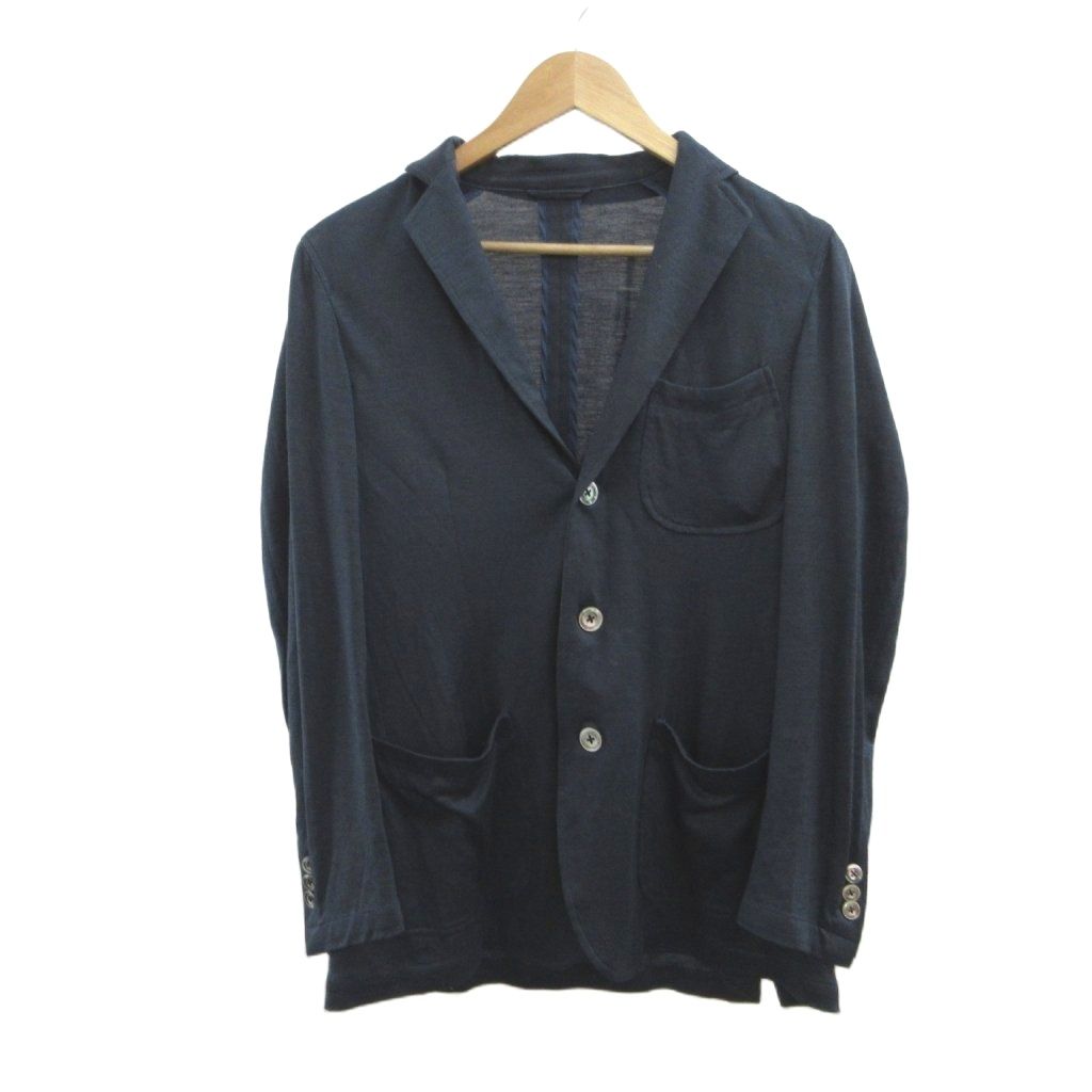 リングヂャケット RING JACKET テーラードジャケット 上着 麻 リネン 44 紺 ネイビー 無地 長袖 パッチポケット /YU ■GY62
