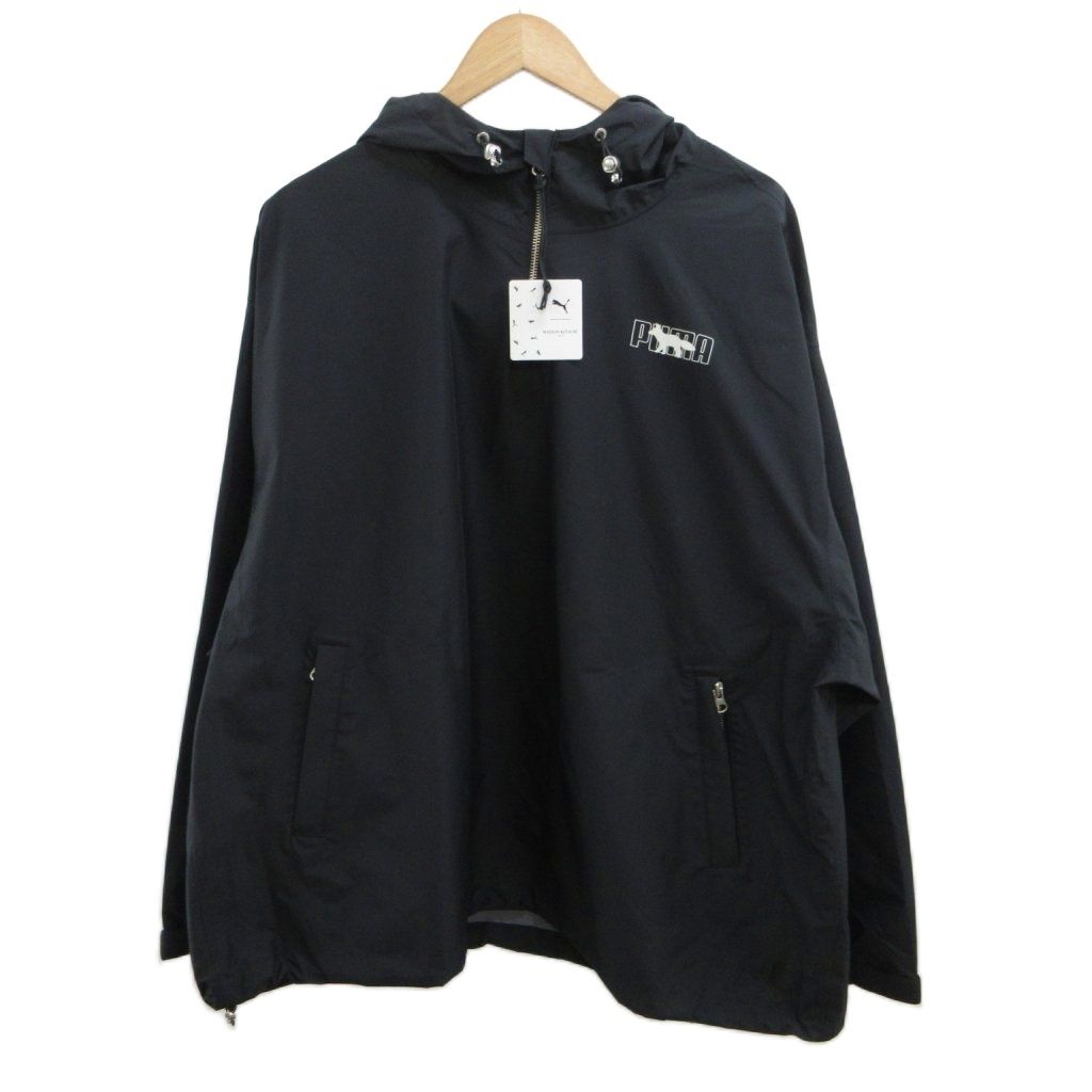 プーマ PUMA メゾンキツネ MAISON KITSUNE プルオーバーパーカー ブルゾン 上着 M 黒 ブラック 長袖 フード付き ロゴプリント ハーフジップ /YU ■GY62