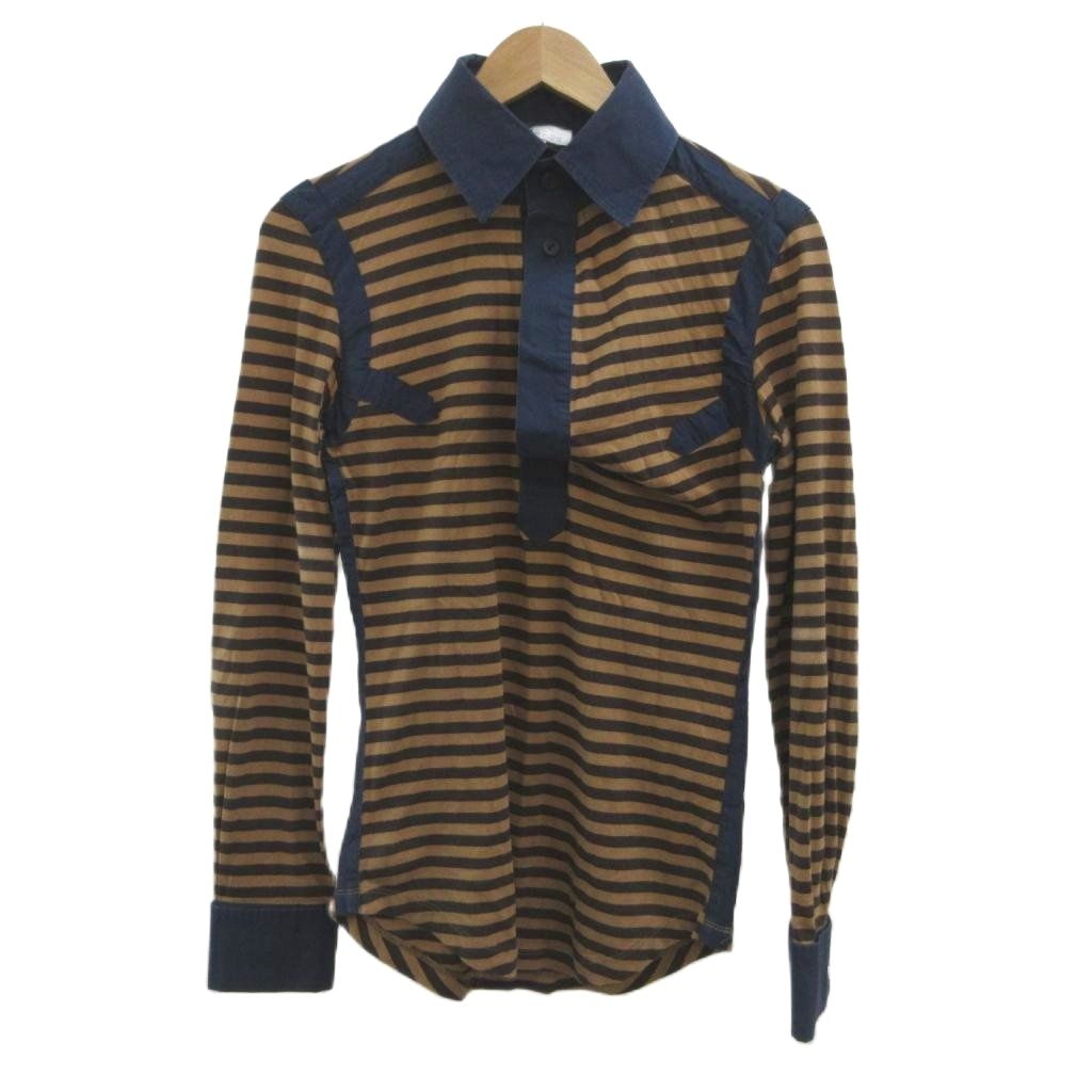 ヴィヴィアンウエストウッド Vivienne Westwood シャツ 44 茶 ブラウン ボーダー柄 長袖 /YU ■GY62