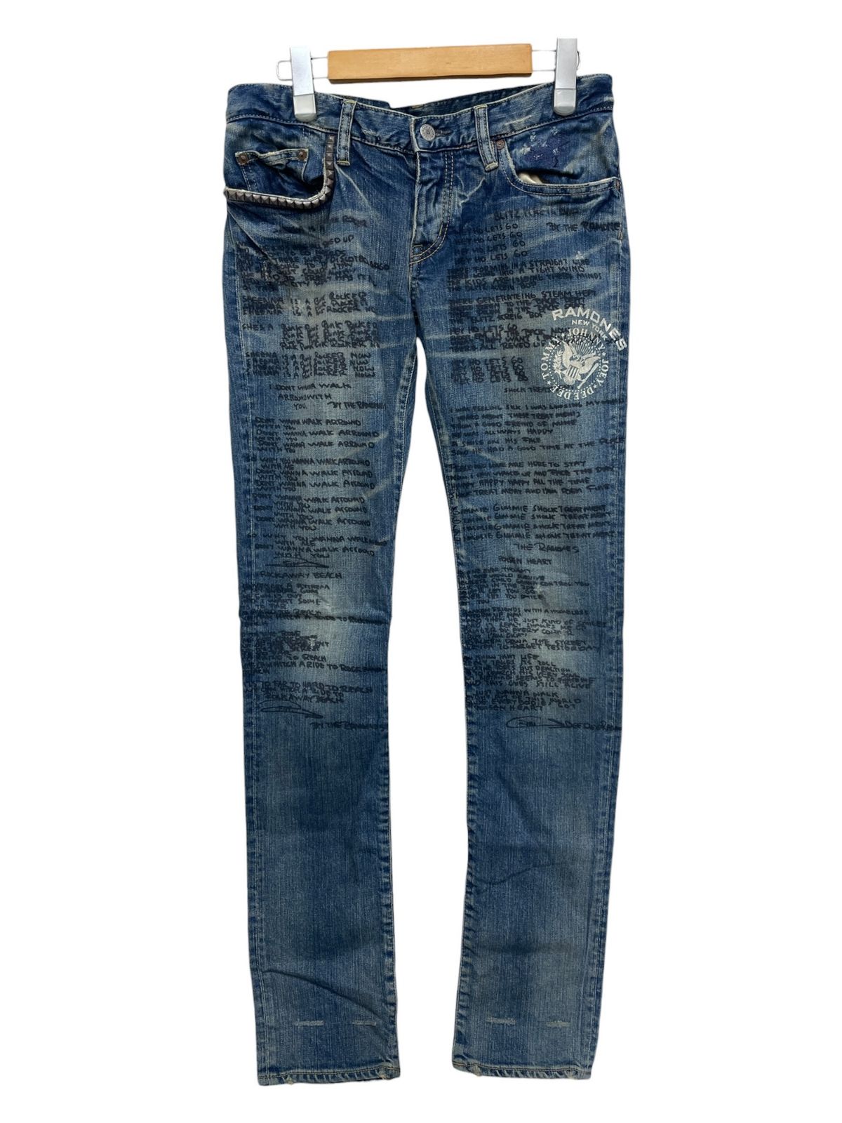 HYSTERIC GLAMOUR (ヒステリックグラマー) JEANS デニムパンツ ジーンズ スタッズ レザーロゴパッチ 2AP-6143 S ブルー レディース/028