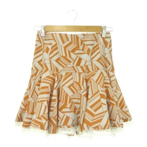 クロエ CHLOE スカート 絹 シルク 34 グレー オレンジ 総柄 フレアシルエット レース裾 CHC18AJU2733292S34 /CK17 ■GY57