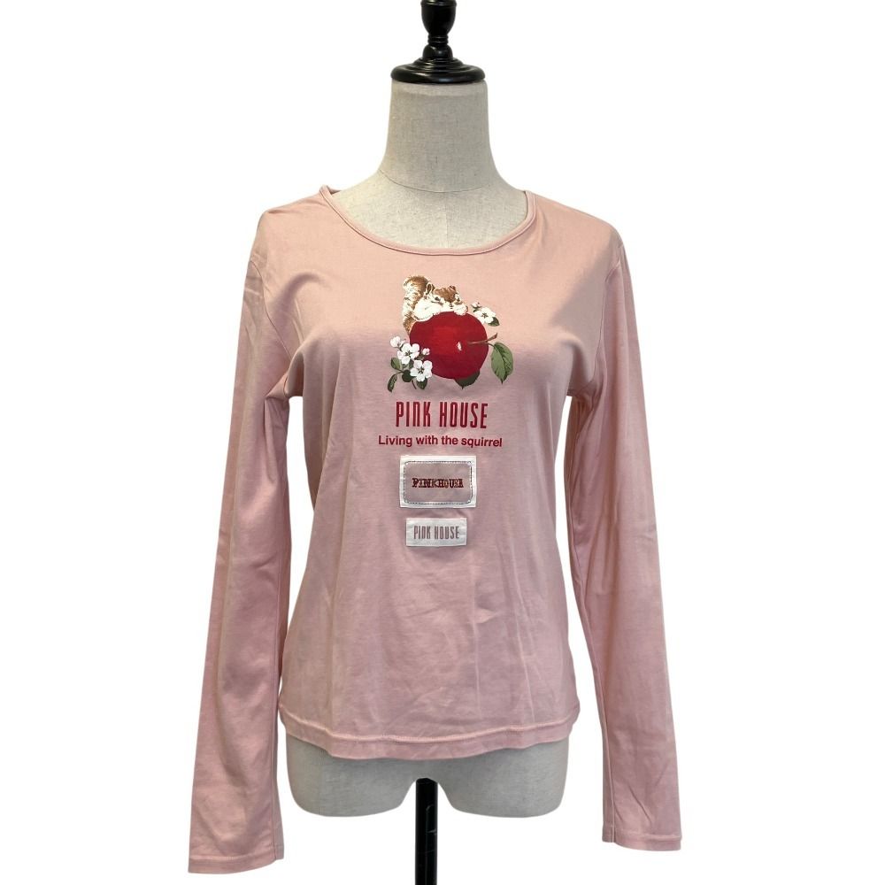 良品 PINK HOUSE ピンクハウス リスプリント ロングスリーブ カットソー Tシャツ A2193UPO420 サイズ4 ピンク レディース 古着 中古 USED