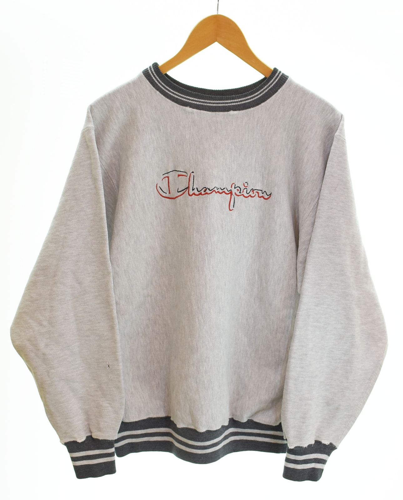 チャンピオン Champion 90s USA製 REVERSE WEAVE SWEAT リバースウィーブ スウェット リブライン ロゴ刺繍 霜降り L スウェット グレー Lサイズ 103MT-4708