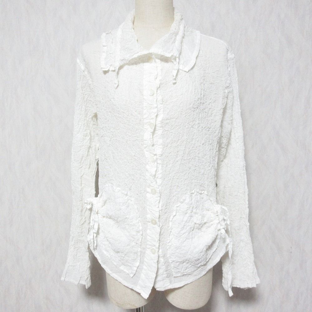 me ISSEY MIYAKE ミー イッセイミヤケ カリフラワー ロングスリーブ シャツ ブラウス MI64FK118 ホワイト レディース 古着 中古 USED