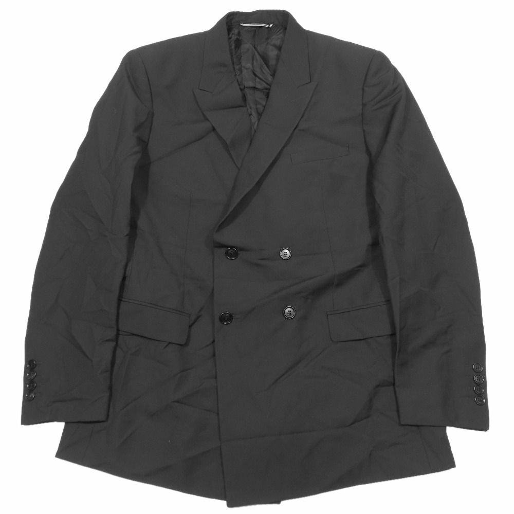 新品同様 DIOR ディオール テーラードジャケット ブレザー ダブルブレスト 裏地CDロゴ センターベント ウール 52C ブラック メンズ 古着 中古 USED