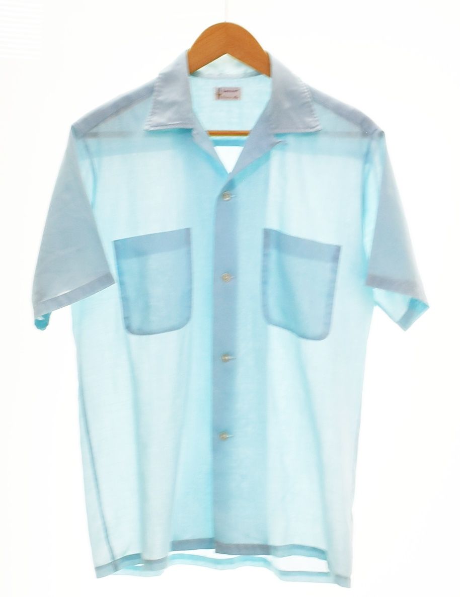 ヴィンテージ Vintage 60s 70s Vintage Open Collar Shirt ヴィンテージ オープン カラー シャツ 開襟シャツ ボックス シルエット 14 14 1/2 半袖シャツ ブルー Sサイズ 103MT-4683