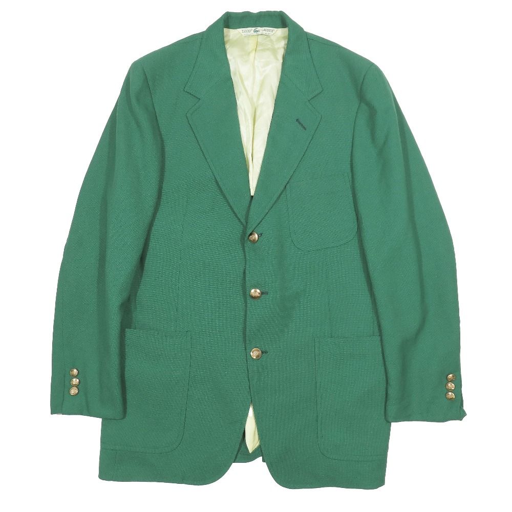 良品 IZOD LACOSTE アイゾッド ラコステ ヴィンテージ 金ボタン 3B テーラードジャケット 背抜き グリーン メンズ 古着 中古 USED