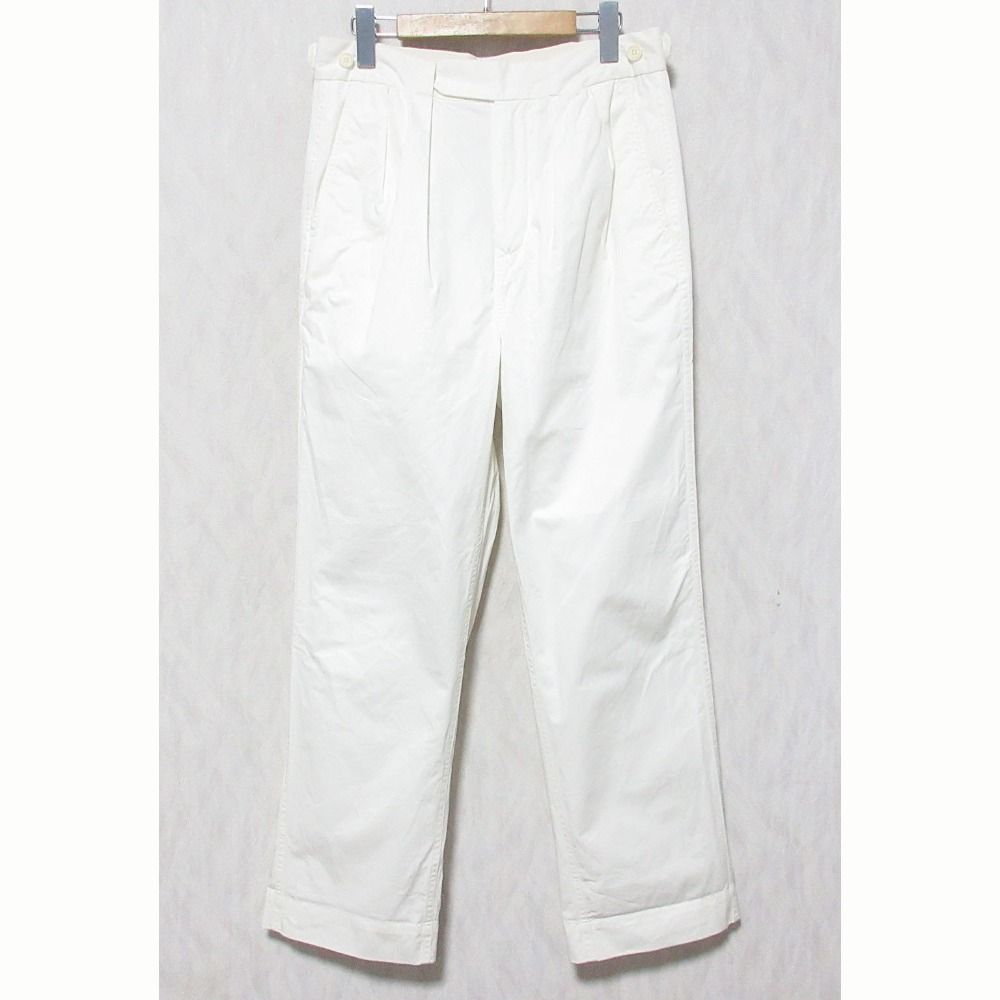 良品 FRED PERRY フレッドペリー マーガレットハウエル 別注 DRY COMPACT COTTON コットンツイル タックパンツ 12 ホワイト レディース 古着 中古 USED
