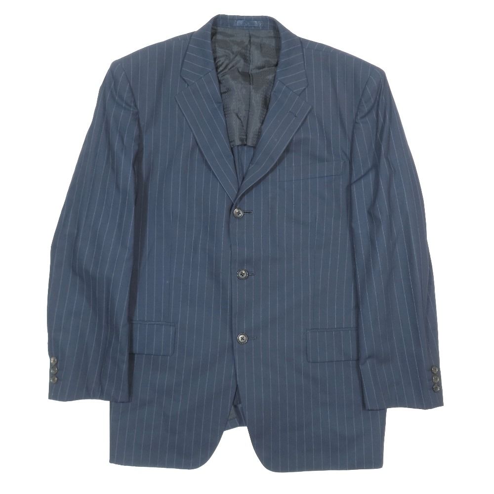 美品 Loro Piana ロロピアーナ LIGHT DREAM ストライプ テーラードジャケット ウール シルク混 背抜き 3B サイドベンツ スーツ 紺 メンズ 古着 中古 USED