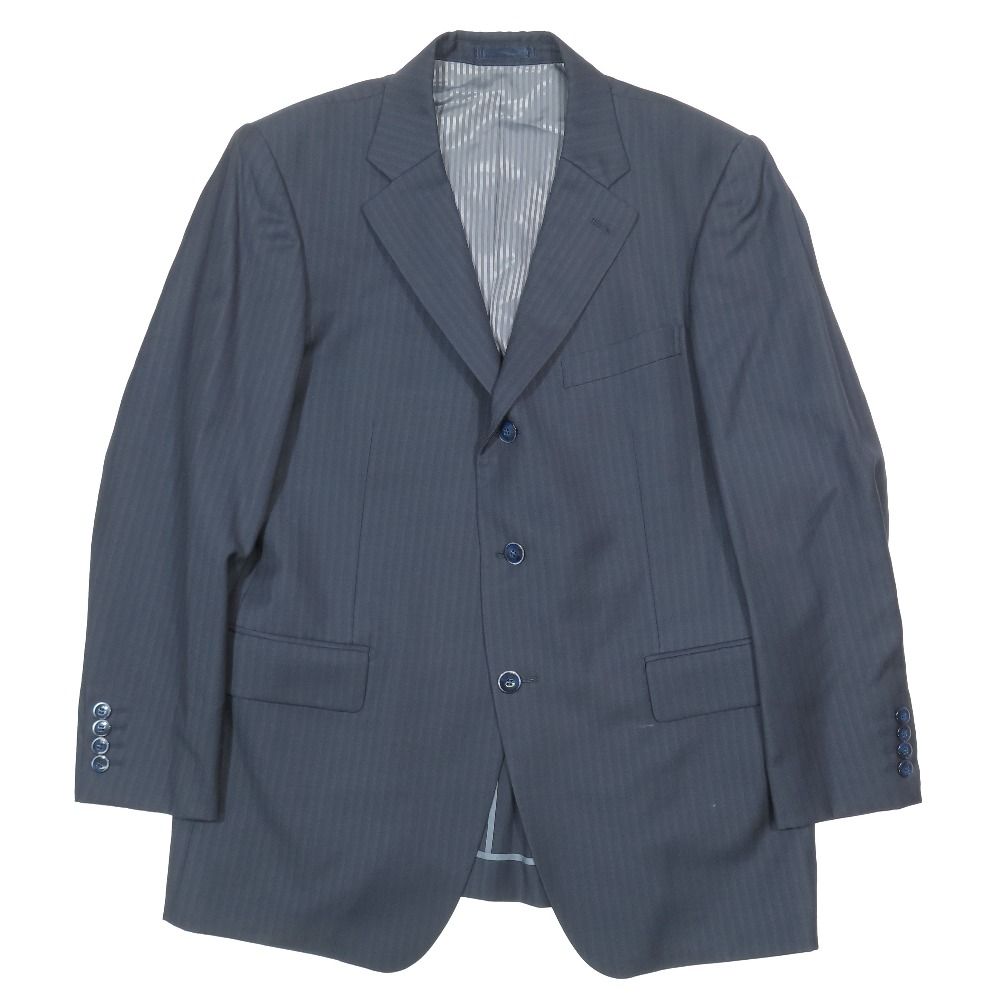 美品 LANVIN COLLECTION ランバン コレクション ストライプ テーラードジャケット ウール 背抜き 3B サイドベンツ スーツ ネイビー メンズ 古着 中古 USED
