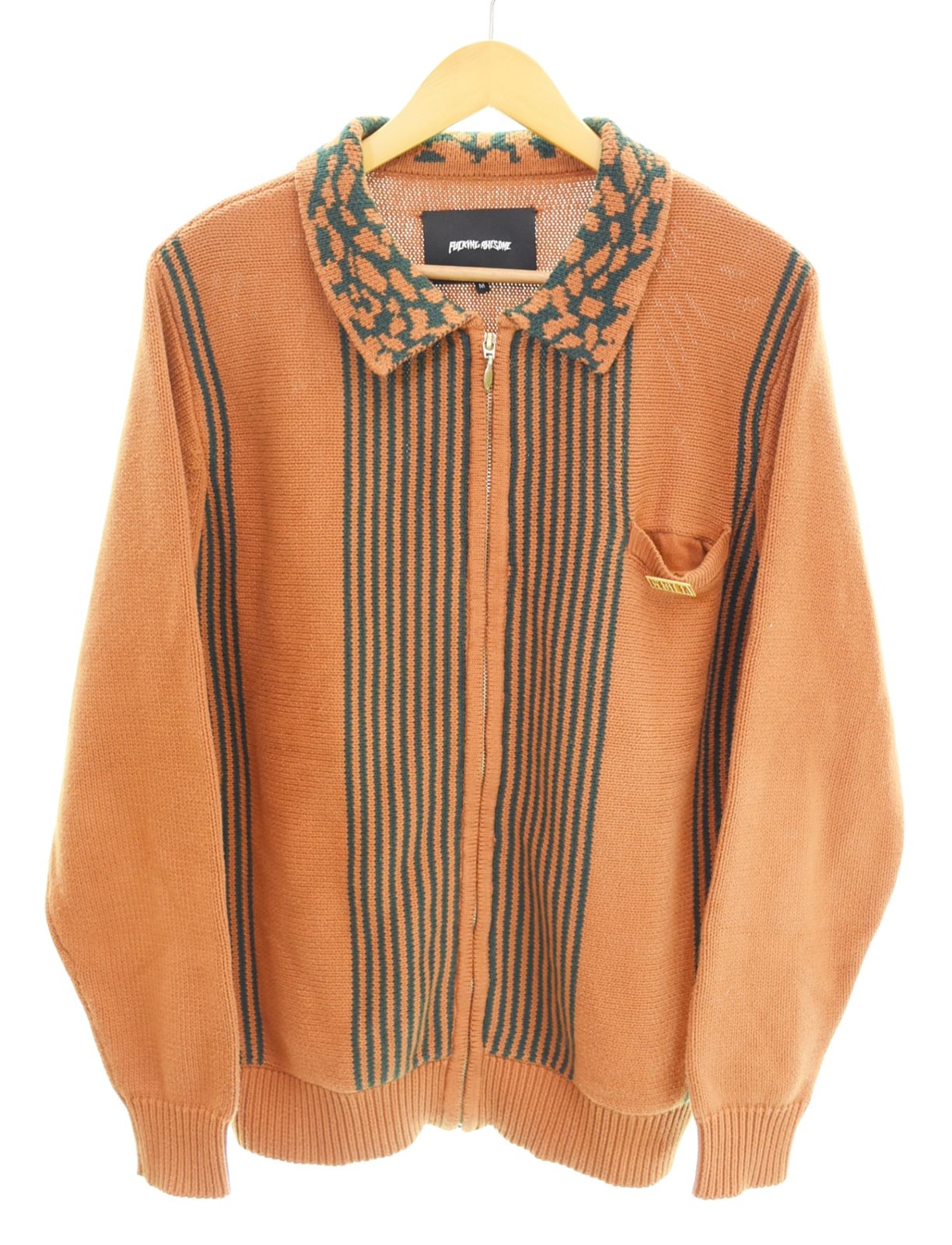 ファッキンオーサム Fucking Awesome Zip Polo Striped Knit Sweater ジップポロ カーディガン ストライプ コットンニット セーター M カーディガン オレンジ Mサイズ 103MT-4633