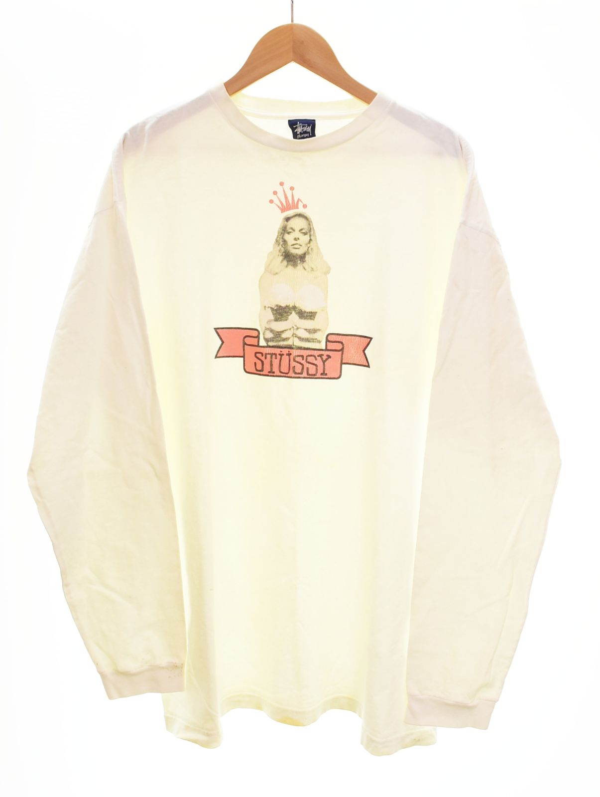 ステューシー STUSSY 00s 紺タグ Long Sleeve Tee Girl プリント ロンT 長袖 XL ロンT ホワイト LLサイズ 103MT-4687