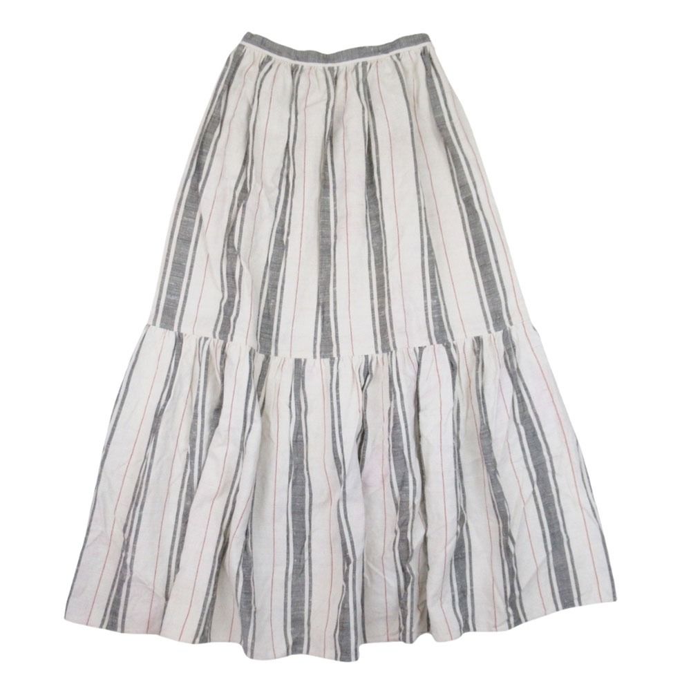 良品 Christian Dior クリスチャンディオール 21ss コットンシルクネップ ストライプ ロングスカート ティアードデザイン 34 キナリ レディース 古着 中古 USED