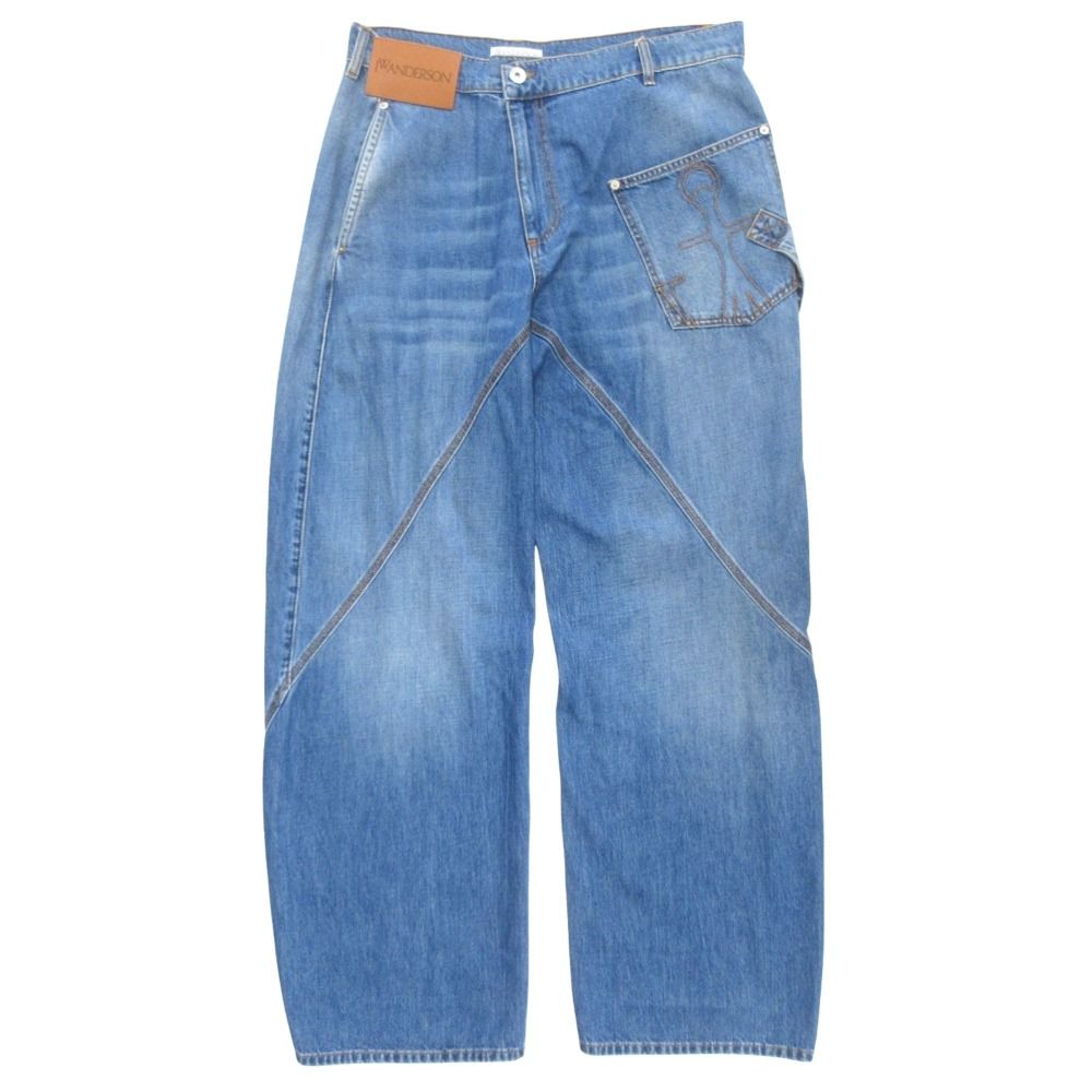 美品 J.W.ANDERSON ジェイダブリューアンダーソン ツイストワークウェア デニム ワイド パンツ ボトムス サイズ32 青 ブルー メンズ 古着 中古 USED