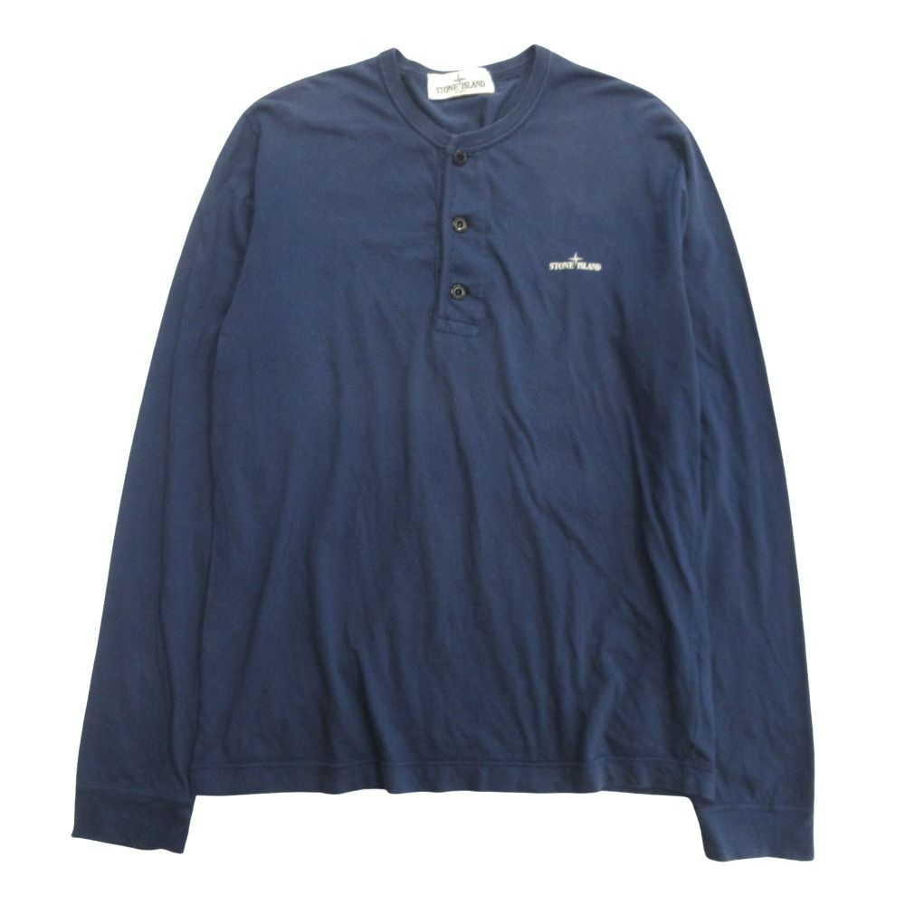良品 STONE ISLAND ストーンアイランド 12ss ヘンリーネック ロング Tシャツ カットソー 長袖 ロゴ S ネイビー メンズ 古着 中古 USED