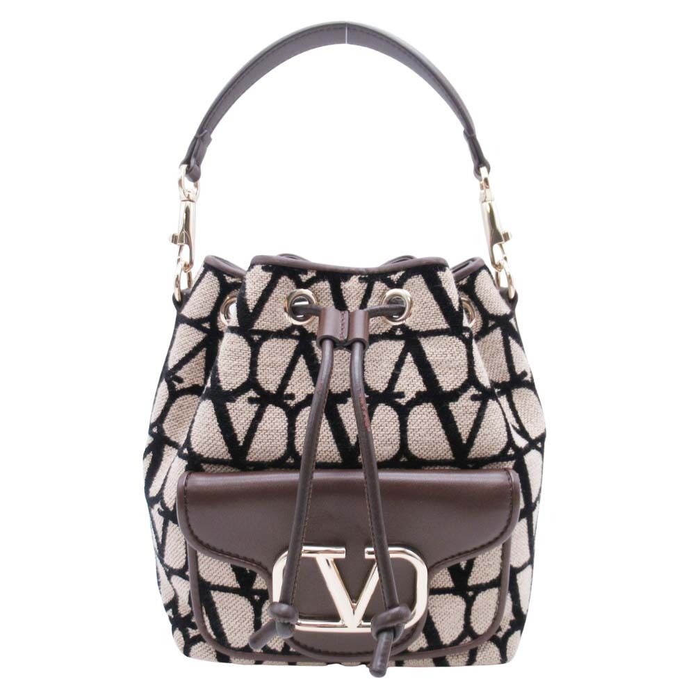 美品 Valentino Garavani ヴァレンティノガラヴァーニ 23ss トワル イコノグラフ 巾着 バケットバッグ ハンドバッグ 2WAY ベージュ レディース 古着 中古 USED