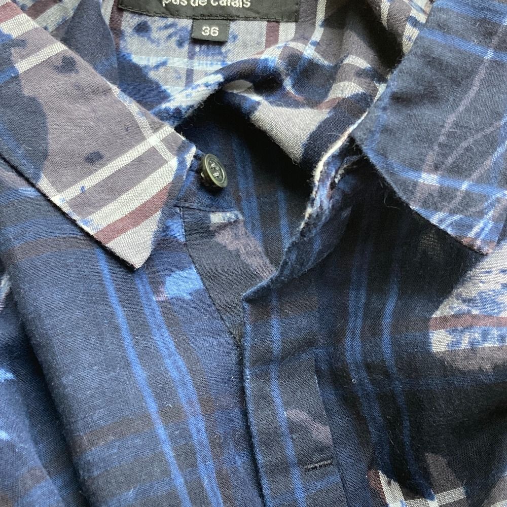 美品 pas de calais パドカレ 先染めチェック染料プリント ブラウス 