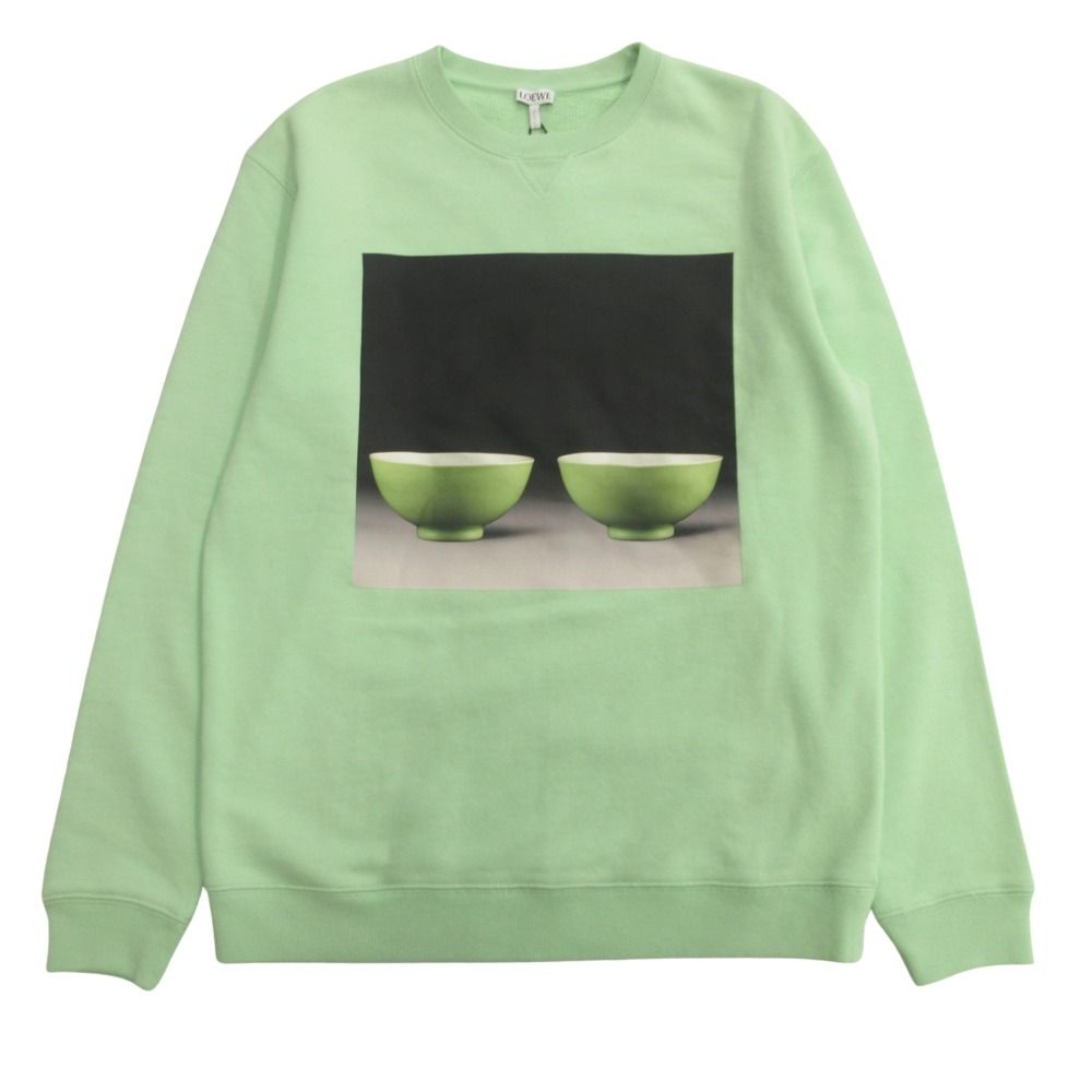 未使用 LOEWE ロエベ CERAMIC PRINT SWEATSHIRT セラミック プリント スウェット シャツ トレーナー 茶器 S 緑 グリーン メンズ 古着 中古 USED