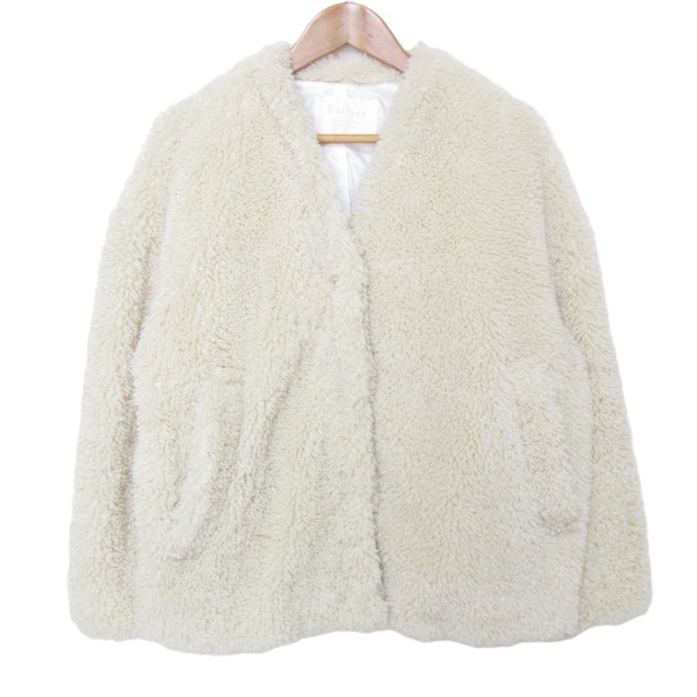 美品 Ballsey ボールジィ トゥモローランド クリンプファー ノーカラーショートコート ジャケット サイズ36 アイボリー レディース 古着 中古 USED
