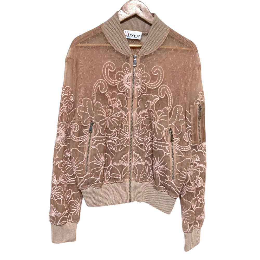 美品 REDValentino レッドヴァレンティノ エンブロレース チュール シアー ジップブルゾン 40 ピンク レディース 古着 中古 USED