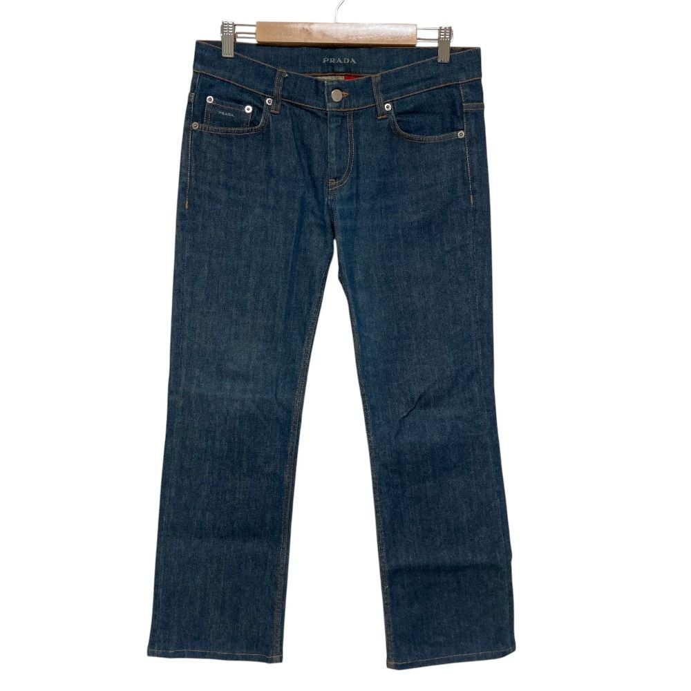 良品 PRADA プラダ クラシックフィット ストレッチ ストレート デニムパンツ ジーンズ W27 インディゴブルー レディース 古着 中古 USED