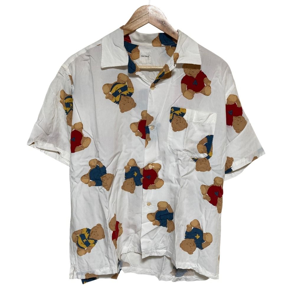 美品 Karl Helmut カールヘルム くま ベアプリント ショートスリーブ オープンカラー レーヨンシャツ ホワイト メンズ 古着 中古 USED