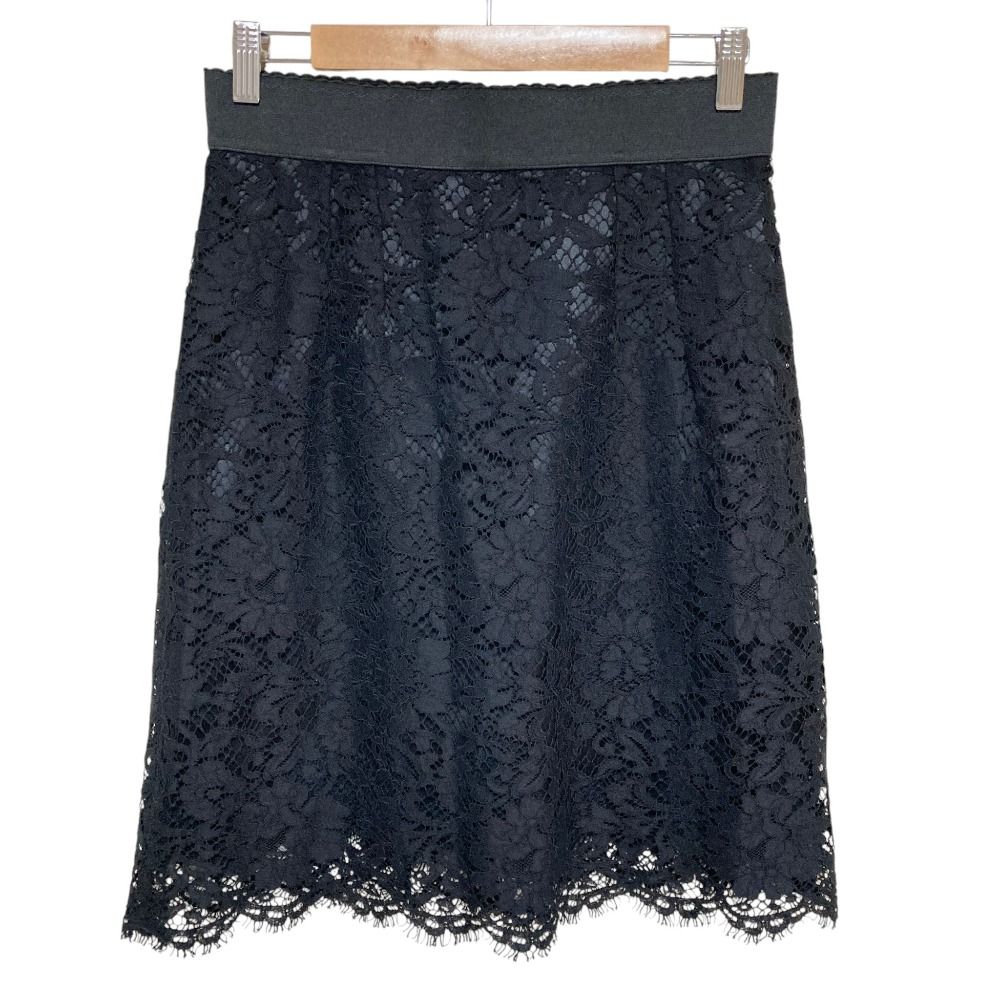 美品 DOLCE＆GABBANA ドルチェアンドガッバーナ ひざ丈 フラワーレース スカート 42 ブラック レディース 古着 中古 USED